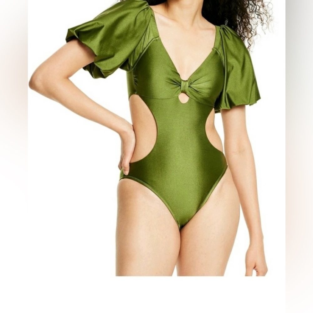 Fe Noel x Target Metallic Puff Sleeve Cut-Out Medium Coverage One-Piece Swimsuit